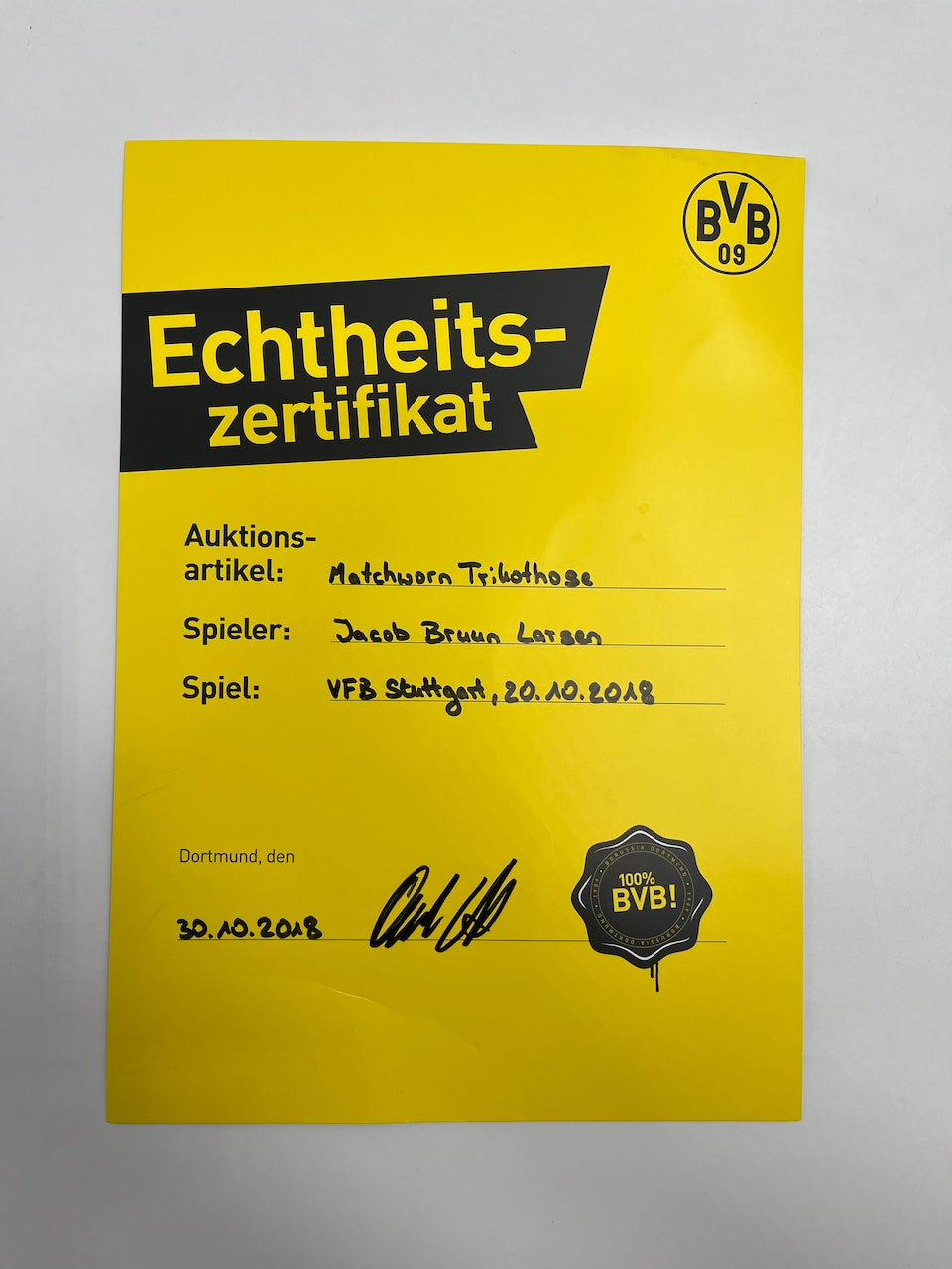 Matchworn Dortmund Trikothose getragen von Jacob Bruun Larsen 20.10.2018