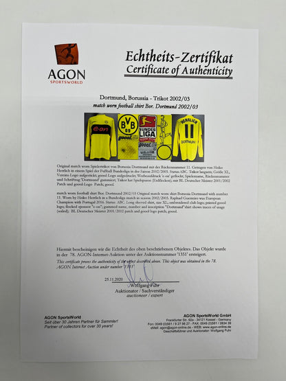 Matchworn Dortmund Trikot getragen von Heiko Herrlich 2002/2003 Bundesliga