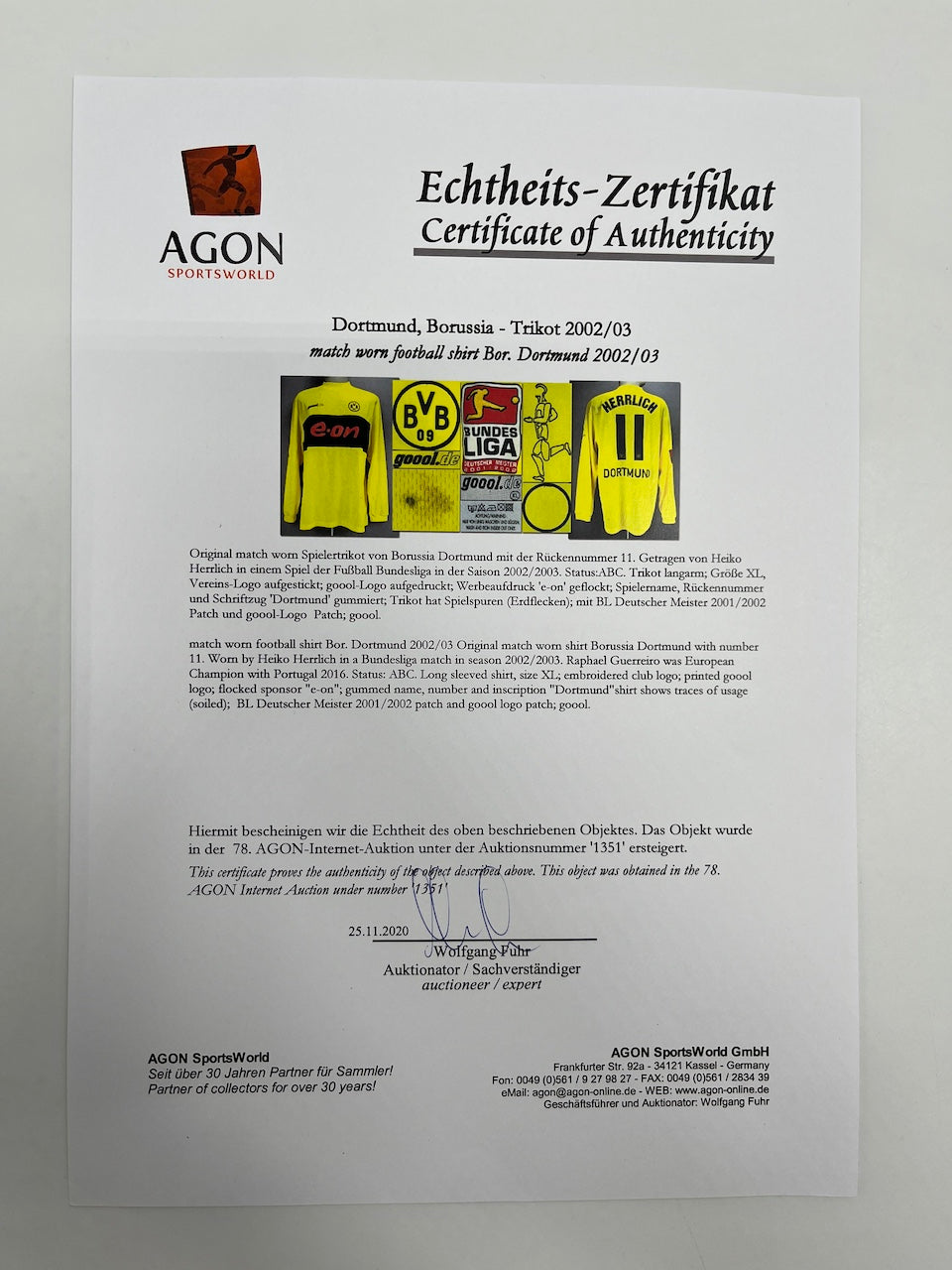 Matchworn Dortmund Trikot getragen von Heiko Herrlich 2002/2003 Bundesliga