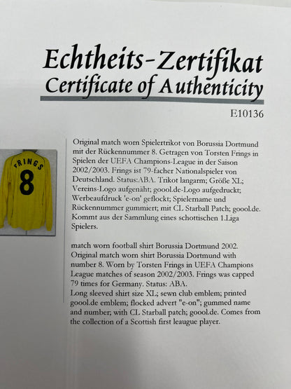 Matchworn Dortmund jersey worn by Torsten Frings 2002/2003 UEFA CL