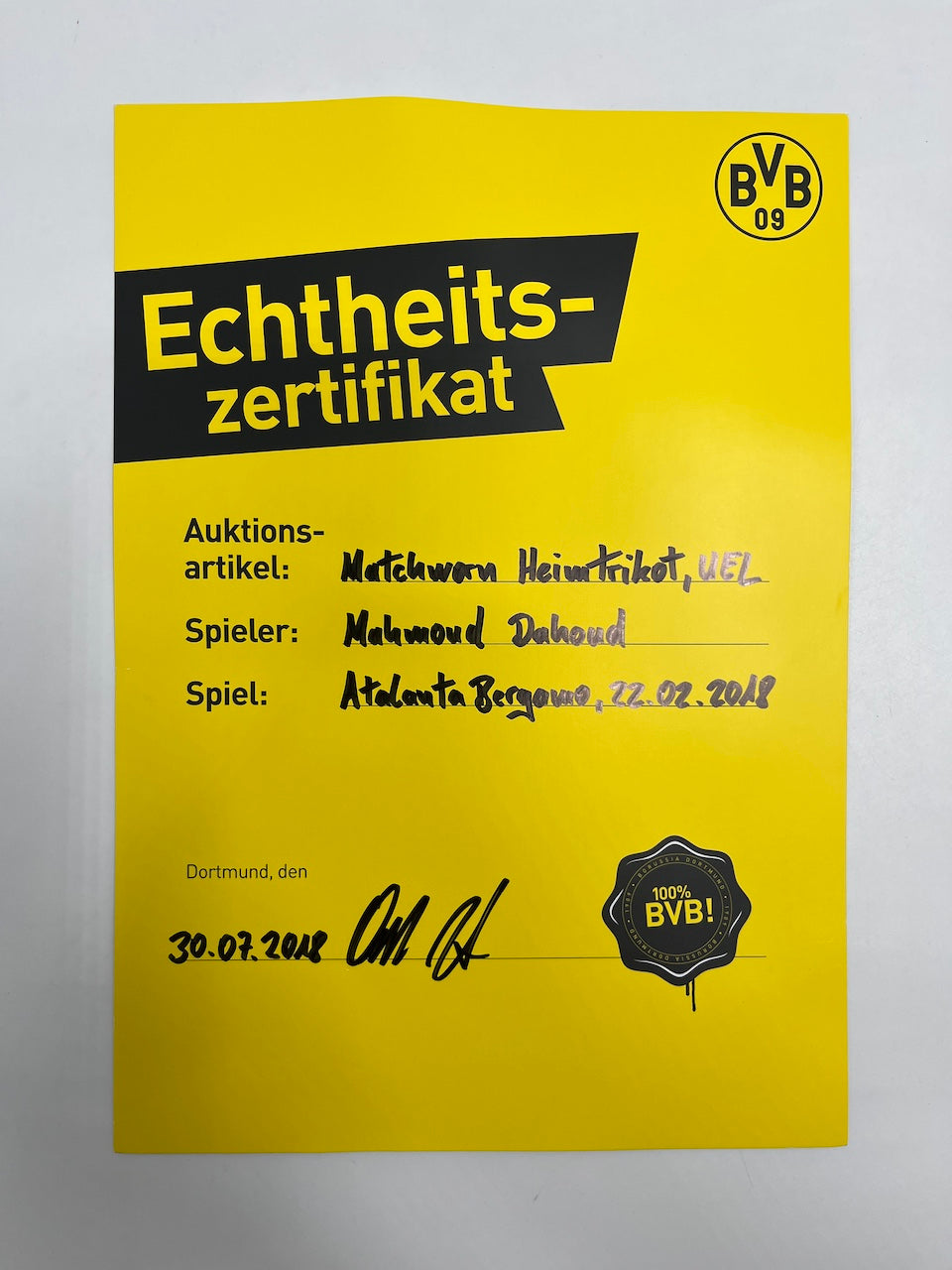 Matchworn Dortmund jersey worn by Mahmoud Dahoud 02/22/2018