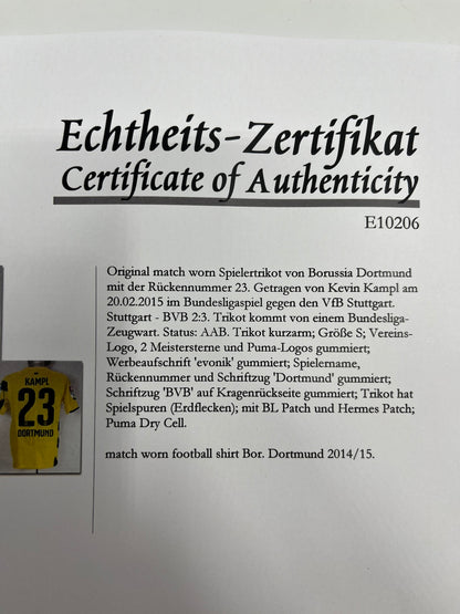Matchworn Dortmund jersey worn by Kevin Kampl 20.2015 VfB-BVB