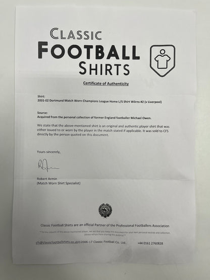 Matchworn Dortmund Worn by Christian Wörns 19.09.2001 BVB-Liverpool