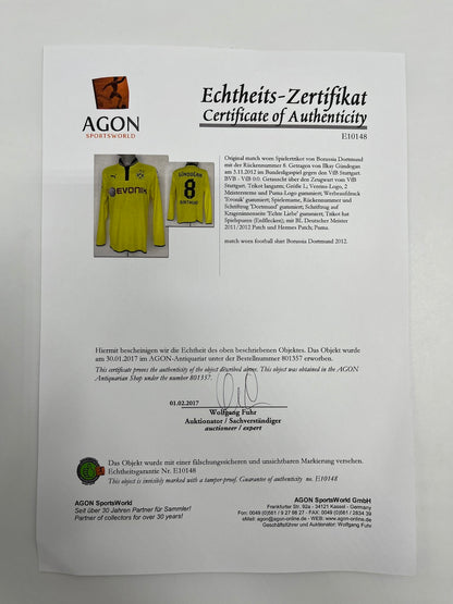 Matchworn Dortmund jersey worn by Ilkay Gündogan 03.11.2012 BVB-VfB