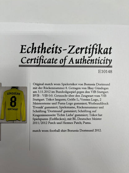 Matchworn Dortmund jersey worn by Ilkay Gündogan 03.11.2012 BVB-VfB