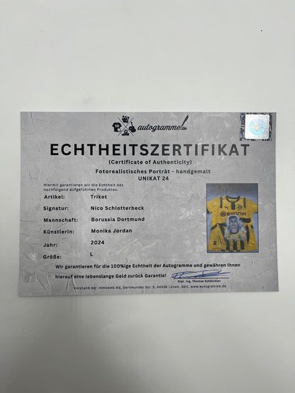 Borussia Dortmund Trikot Portrait Nico Schlotterbeck handgemalt und signiert BVB