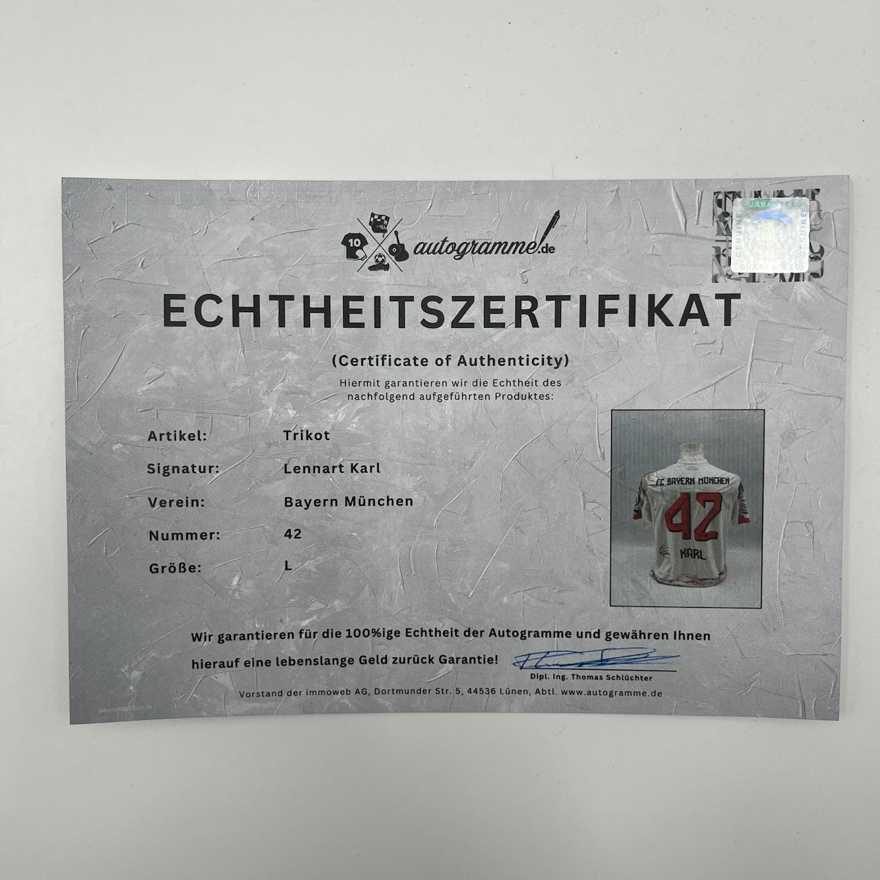 Bayern München Trikot Lennart Karl signiert Autogramm Adidas COA neu L