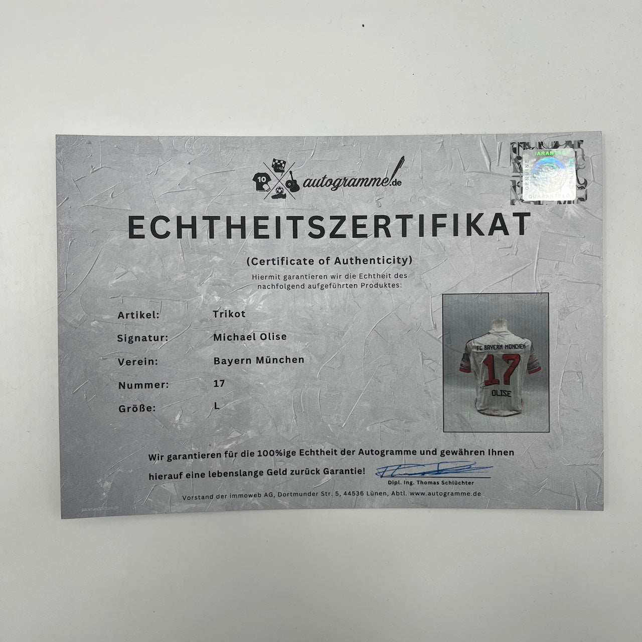 Bayern München Trikot Michael Olise signiert Autogramm Adidas COA L