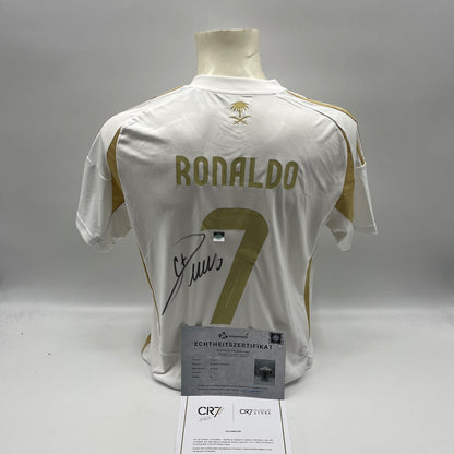 Al Nassr FC Trikot Cristiano Ronaldo signiert Autogramm Fußball weiß M