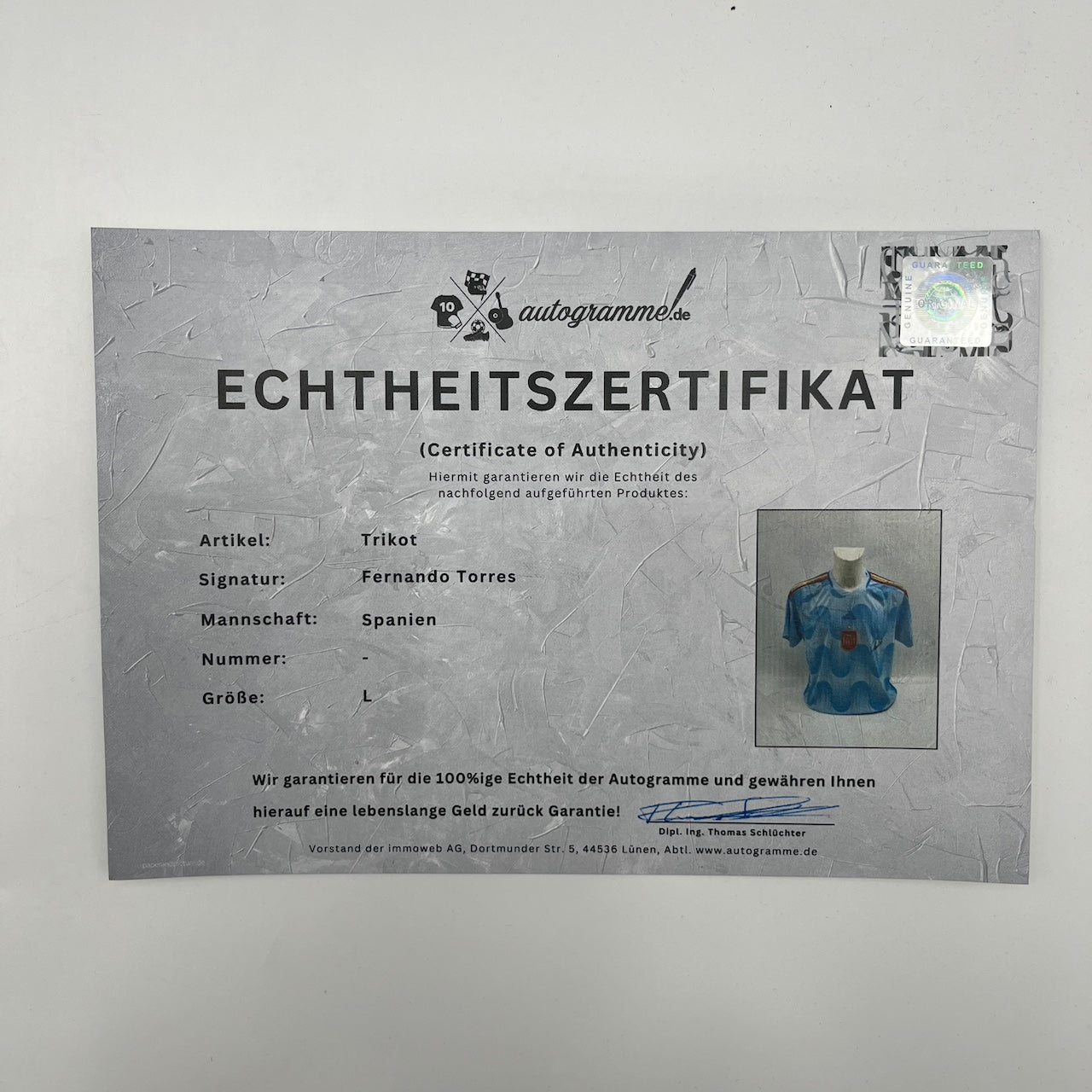 Spanien Trikot Fernando Torres signiert Adidas COA Autogramm L