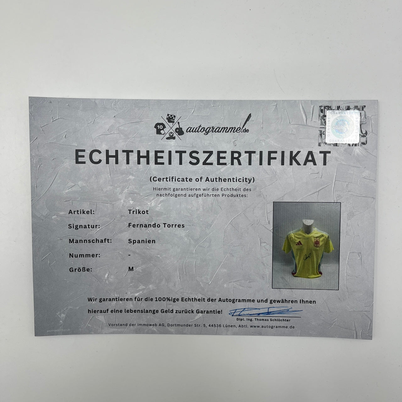 Spanien Trikot Fernando Torres signiert Adidas COA Autogramm M