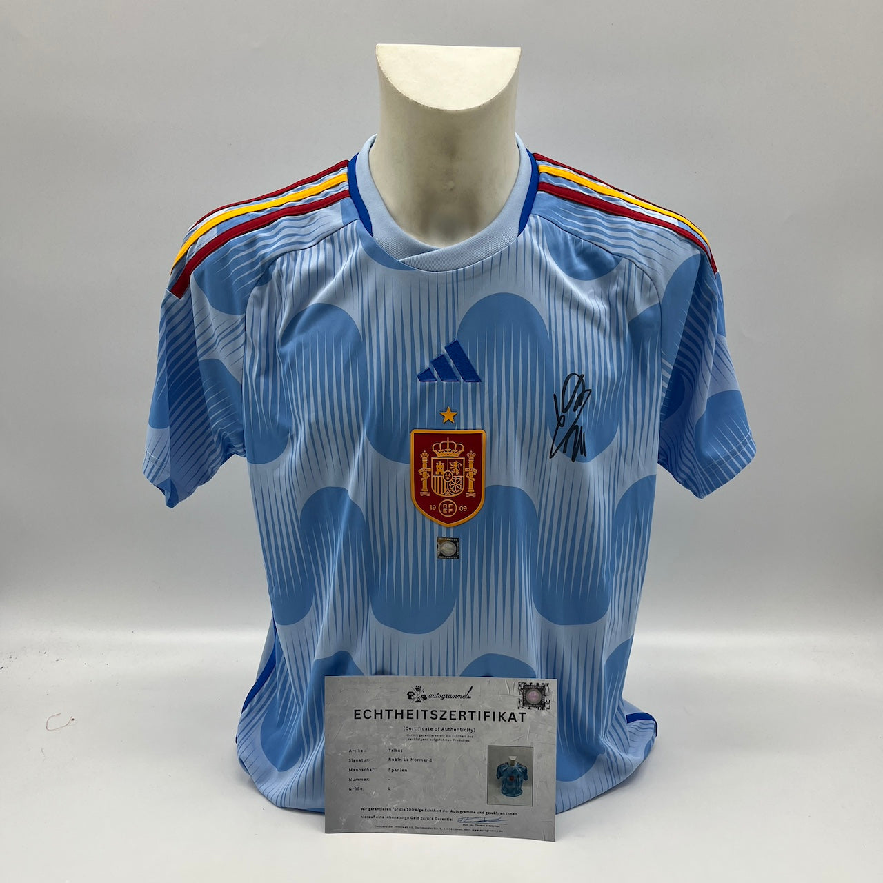 Spanien Trikot Robin Le Normand signiert Adidas COA Autogramm L