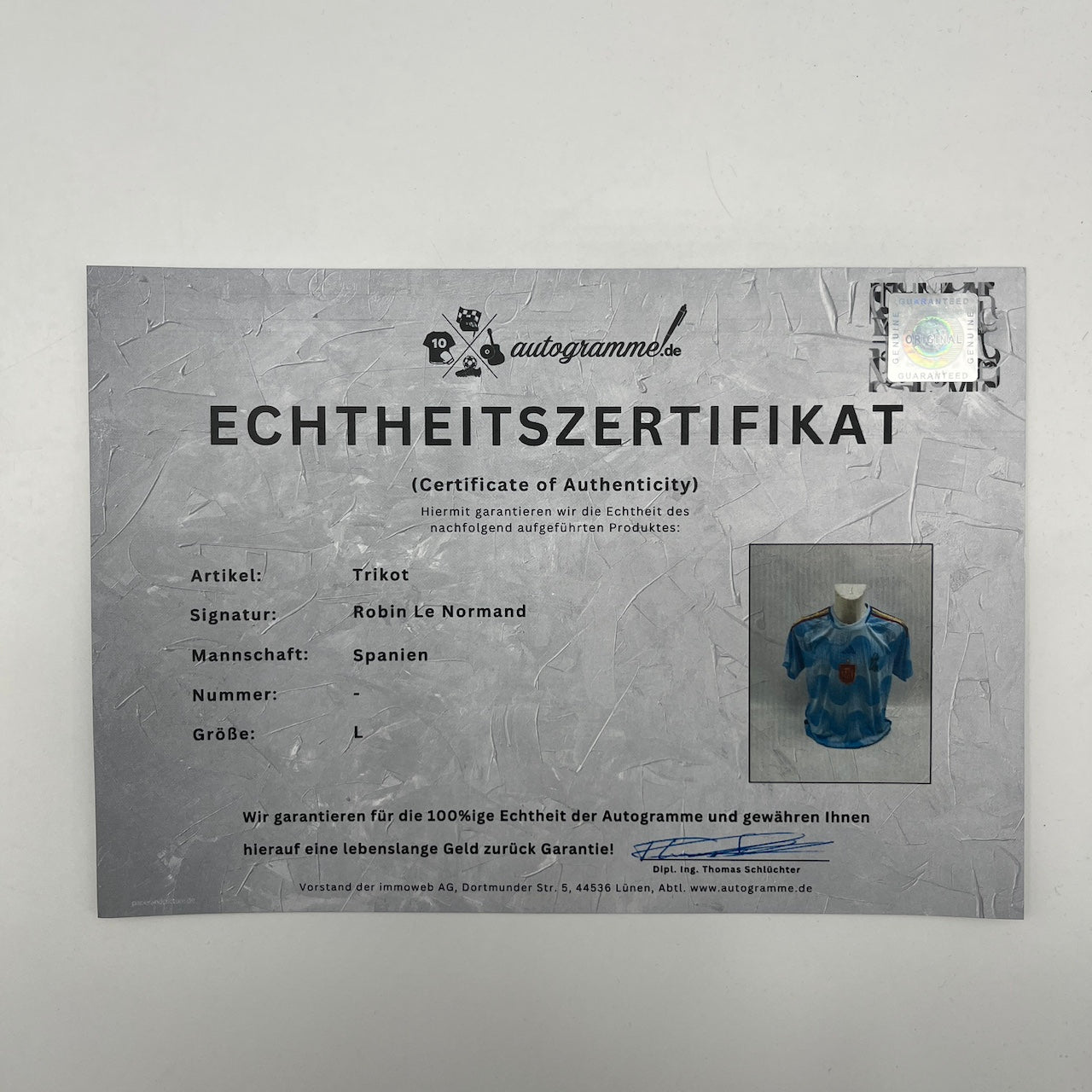 Spanien Trikot Robin Le Normand signiert Adidas COA Autogramm L