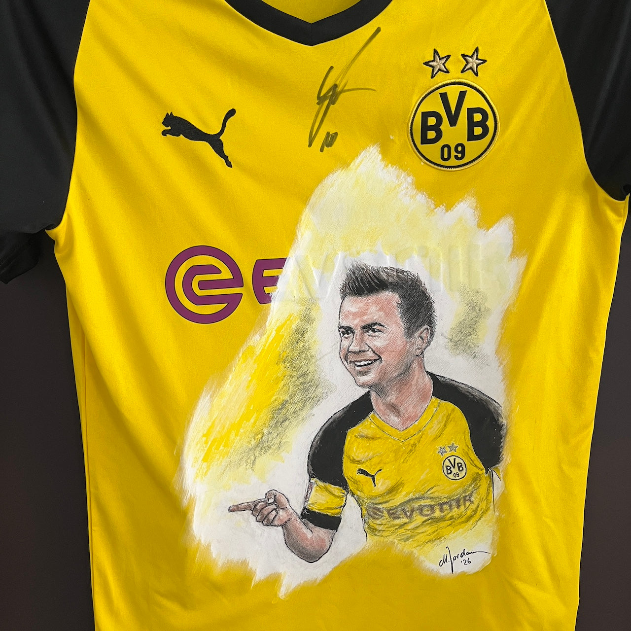 Borussia Dortmund Trikot Portrait Mario Götze handgemalt und signiert 164