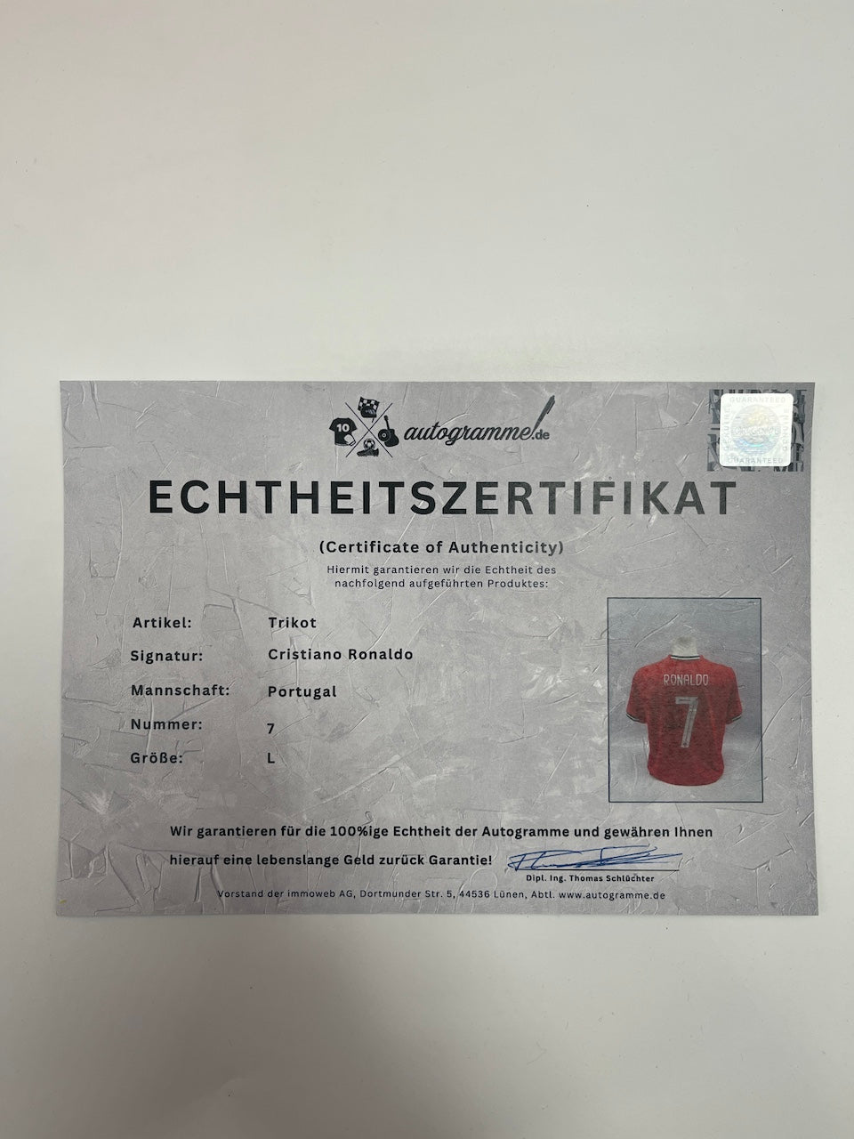Portugal Trikot Cristiano Ronaldo signed autograph Coa Football L