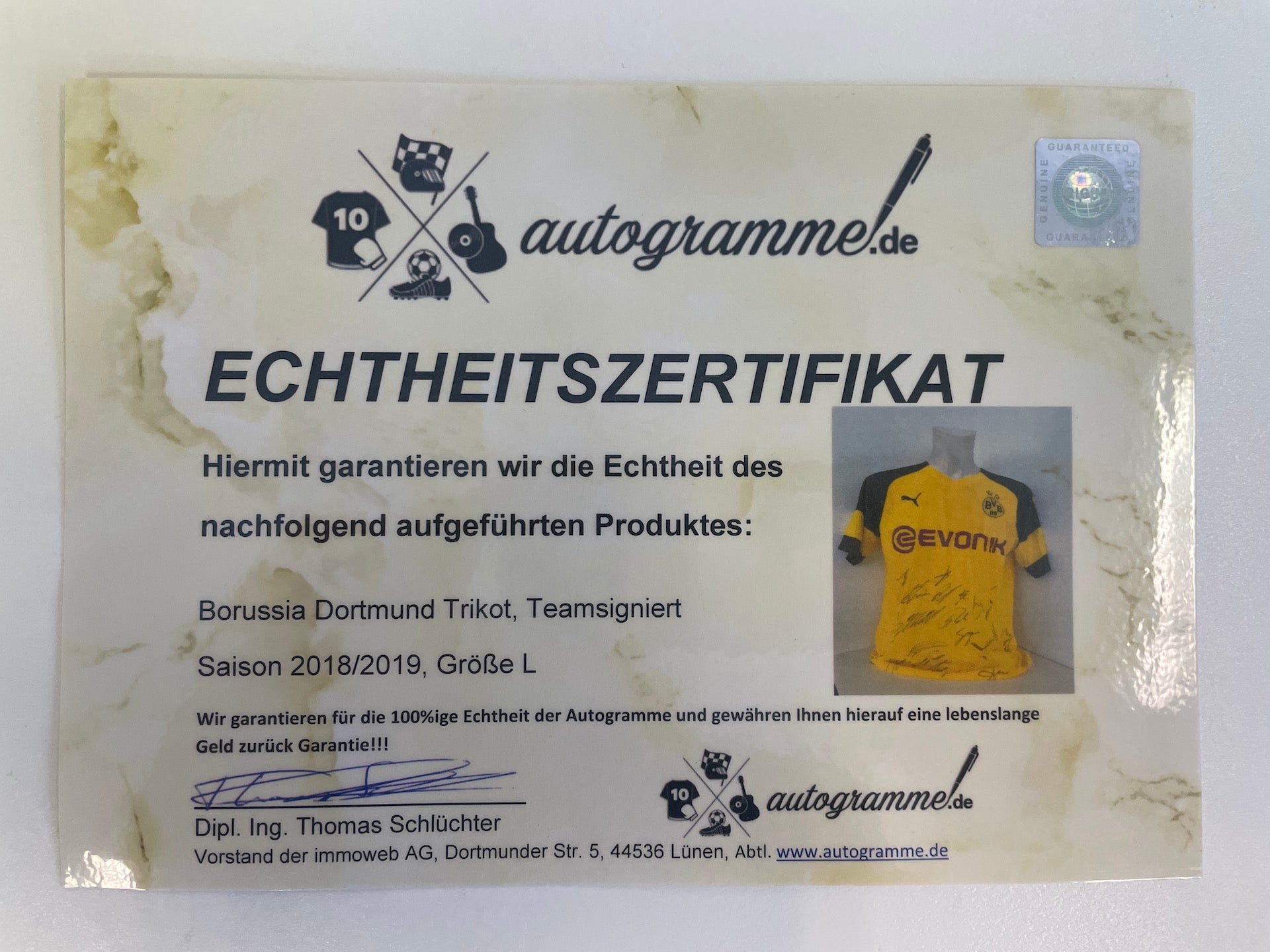 BVB Trikot 2018/2019 team signed Borussia Dortmund Coa Puma L