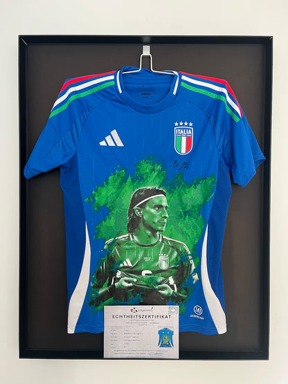 Italien Trikot Portrait Calafiori handgemalt und von Buongiorno signiert Adidas