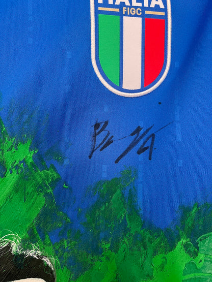Italien Trikot Portrait Calafiori handgemalt und von Buongiorno signiert Adidas