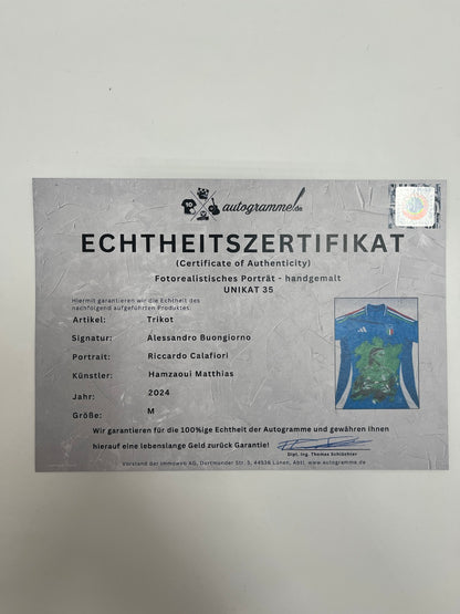 Italien Trikot Portrait Calafiori handgemalt und von Buongiorno signiert Adidas