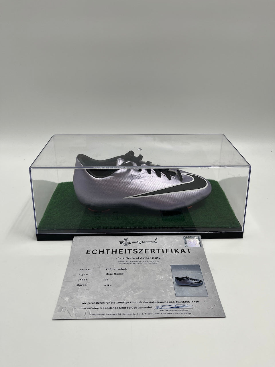 Fußballschuh Mike Hanke signiert Fußball Bundesliga Nike 38