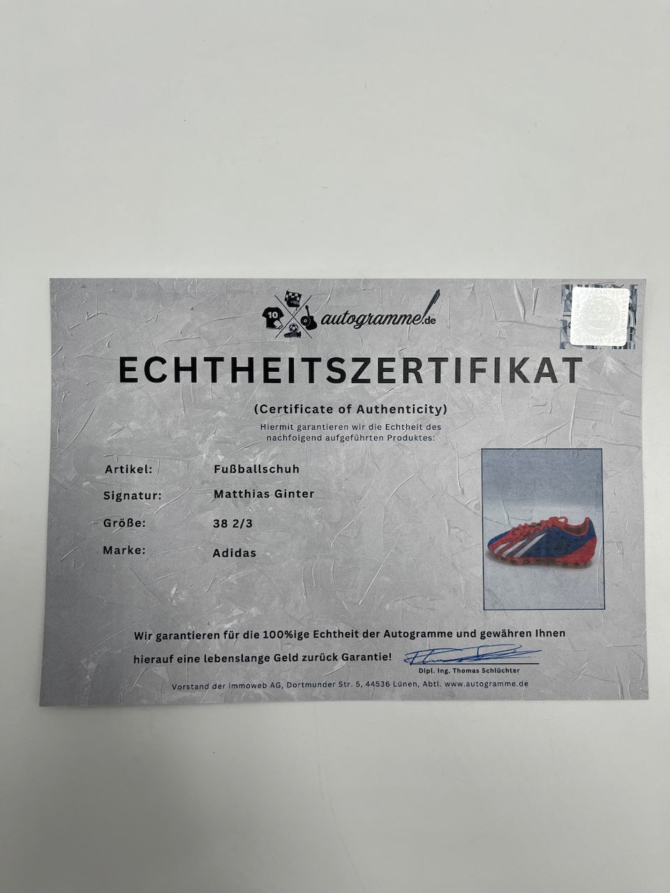 Fußballschuh Matthias Ginter signiert Fußball Bundesliga Adidas