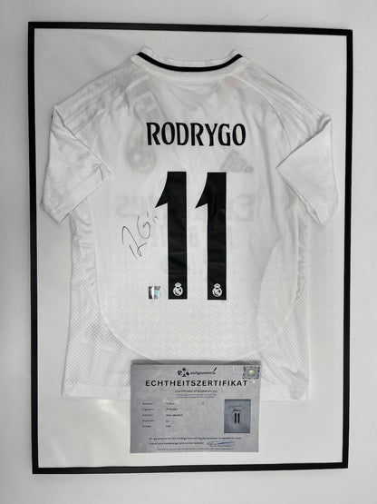 Real Madrid Trikot Rodrygo signiert im Rahmen COA Adidas Fußball 140