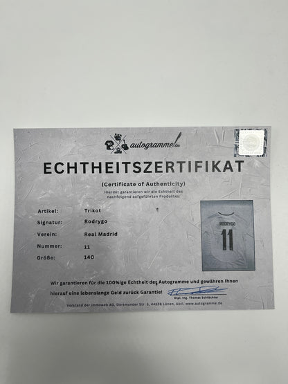 Real Madrid Trikot Rodrygo signiert im Rahmen COA Adidas Fußball 140