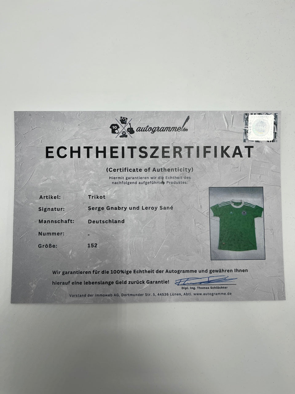 DFB Trikot Leroy Sane und Serge Gnabry signiert im Rahmen COA Adidas 152