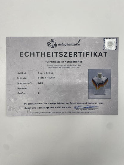 DFB Repro Trikot Stefan Reuter signiert Adidas COA Deutschland Autogramm L
