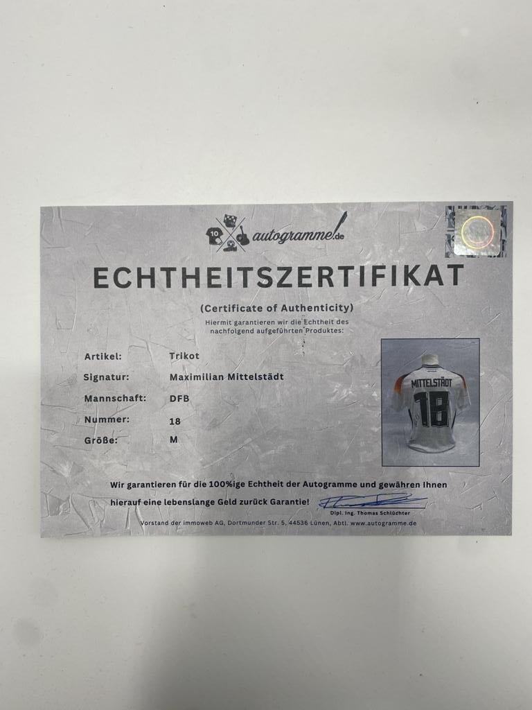 DFB Trikot Maximilian Mittelstädt signiert Adidas COA Deutschland Autogramm M