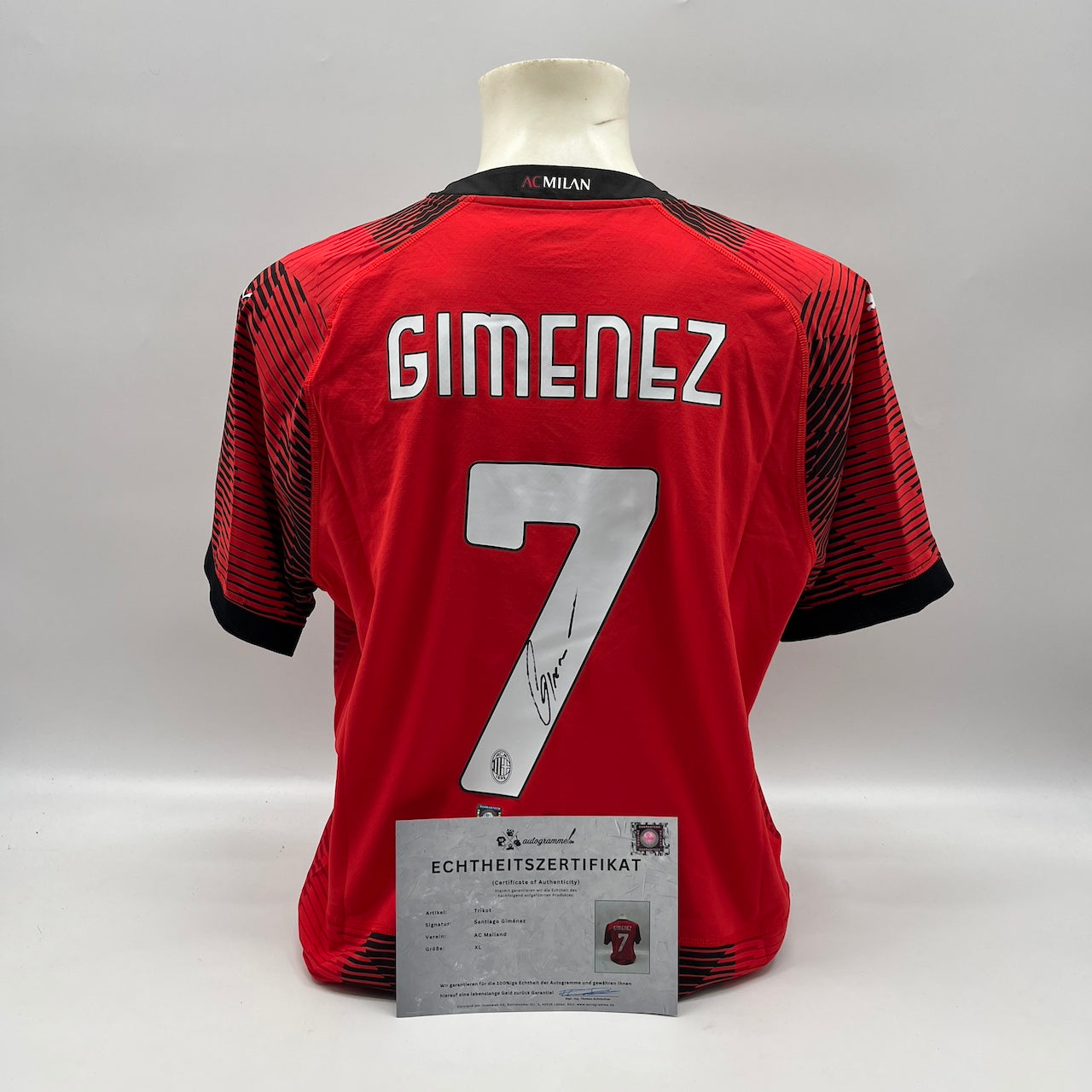 AC Mailand Authentic-Trikot Santiago Gimenez signiert Autogramm Puma COA XL