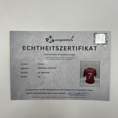 AC Mailand Authentic-Trikot Santiago Gimenez signiert Autogramm Puma COA XL