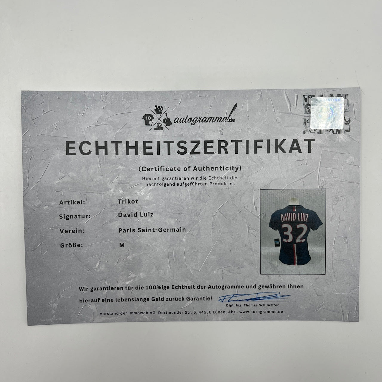 PSG Trikot David Luiz signiert Paris League 1 COA Nike Fußball M