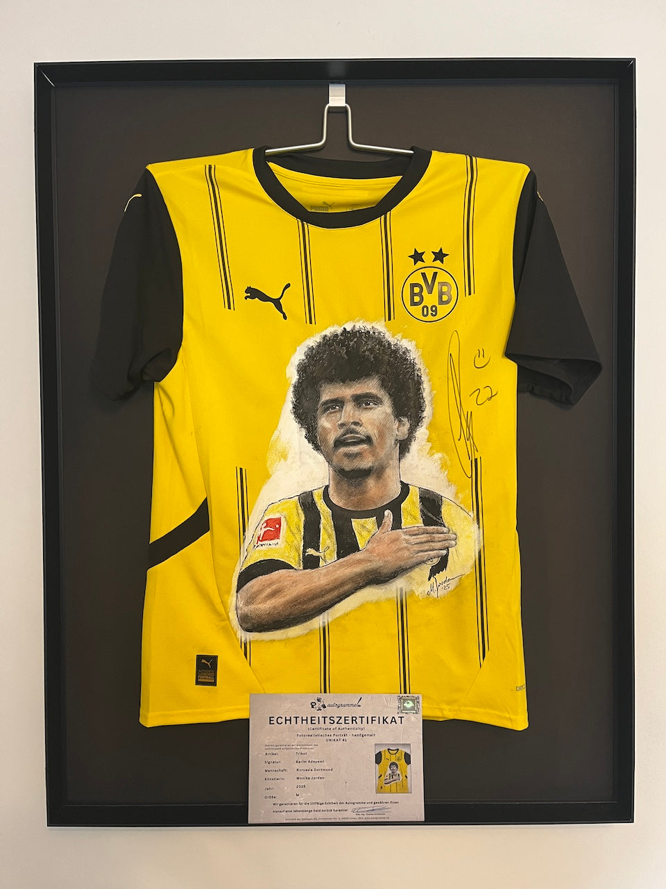 Borussia Dortmund Trikot Portrait Karim Adeyemi handgemalt und signiert Puma M