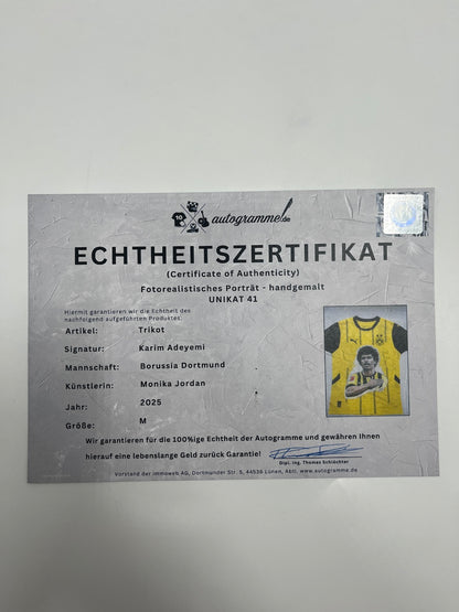 Borussia Dortmund Trikot Portrait Karim Adeyemi handgemalt und signiert Puma M