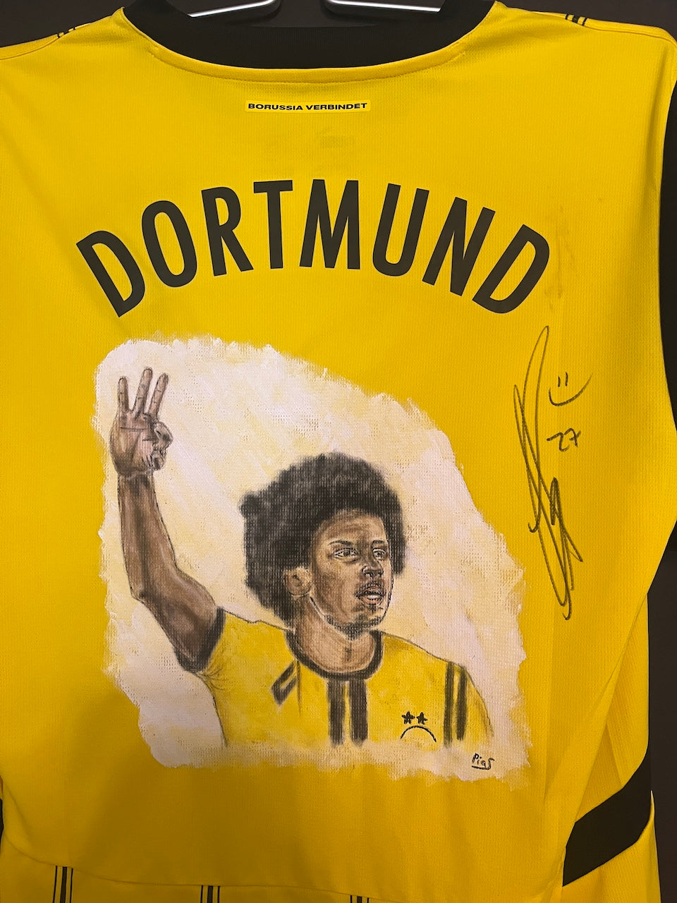 Borussia Dortmund Trikot Portrait Karim Adeyemi handgemalt und signiert Puma L