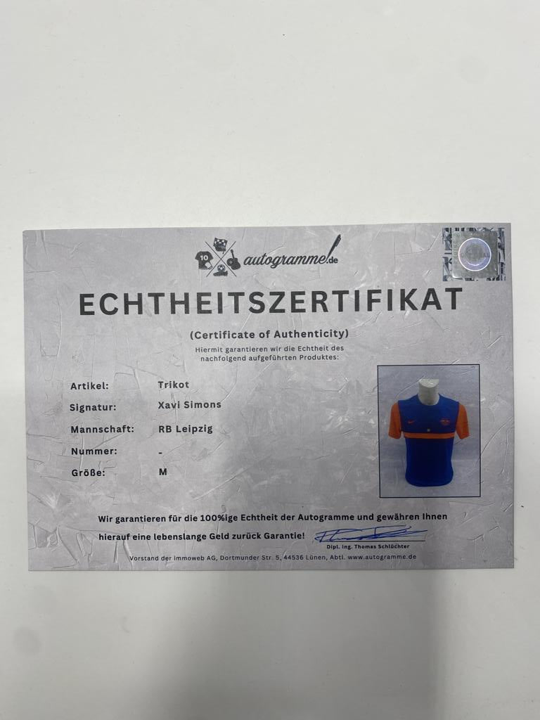 RB Leipzig Trikot Xavi Simons signiert COA Autogramm Fußball Nike M