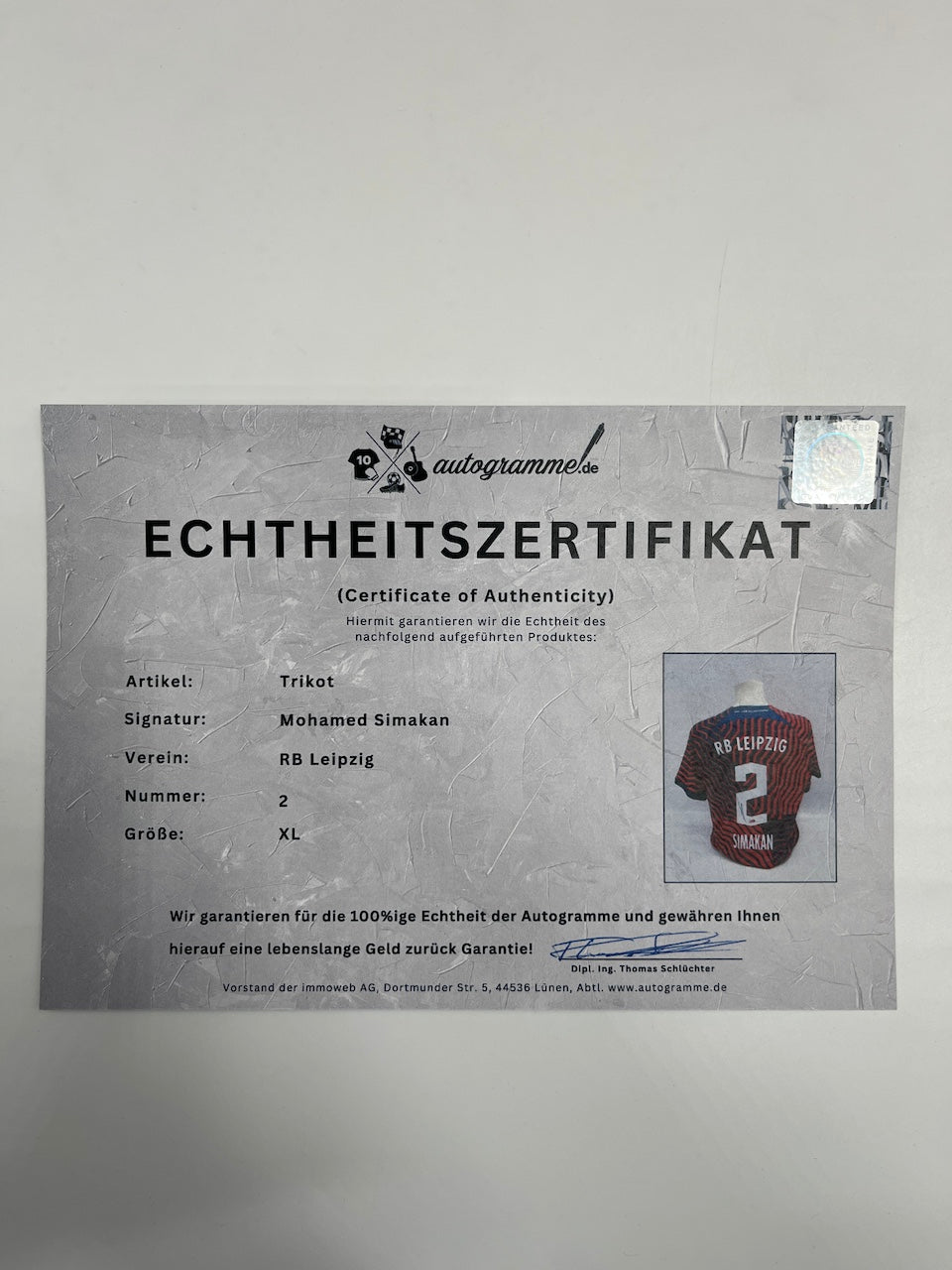 RB Leipzig Trikot Mohamed Simakan signiert COA Autogramm Fußball Nike XL
