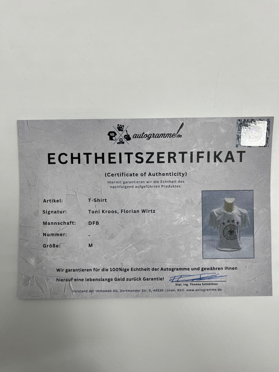 DFB T-Shirt persönlich signiert von Toni Kroos und Florian Wirtz Autogramm M