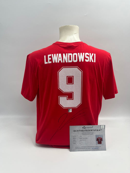 Bayern München T-Shirt Robert Lewandowski signiert Autogramme Bundesliga COA XL