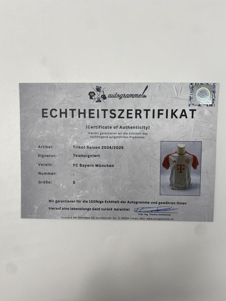 Bayern München Trikot 2023/2024 Teamsigniert Autogramm COA Adidas Fußball S