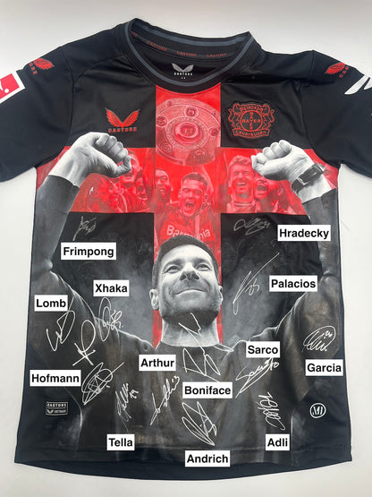 Leverkusen Trikot Portrait Xabi Alonso und Team handgemalt und teamsigniert M