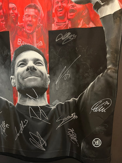 Leverkusen Trikot Portrait Xabi Alonso und Team handgemalt und teamsigniert M