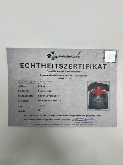 Leverkusen Trikot Portrait Xabi Alonso und Team handgemalt und teamsigniert M