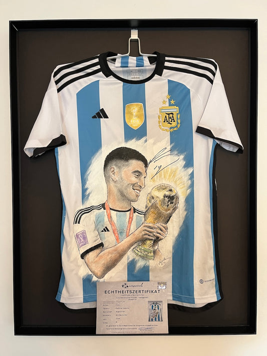 Argentinien Trikot Portrait Exequiel Palacios handgemalt und signiert M