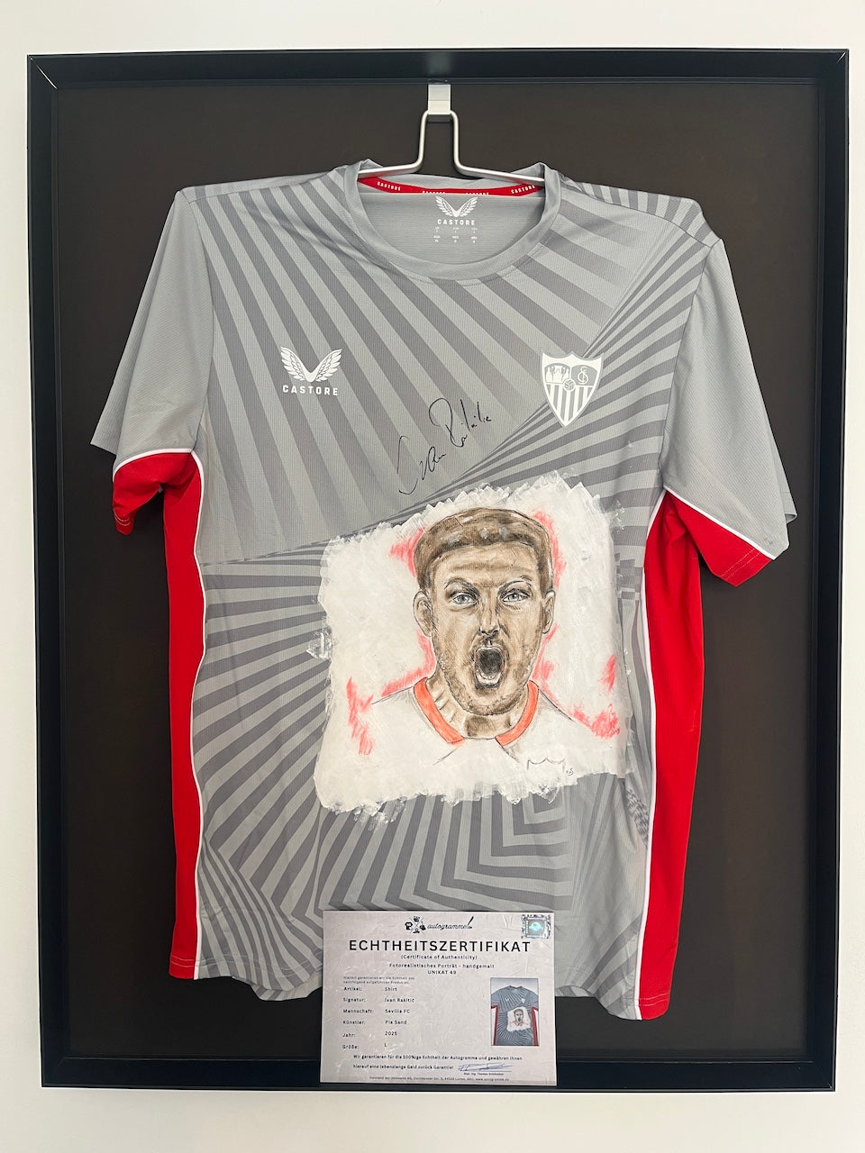Sevilla FC Shirt Portrait Ivan Rakitic handgemalt und signiert Castore L