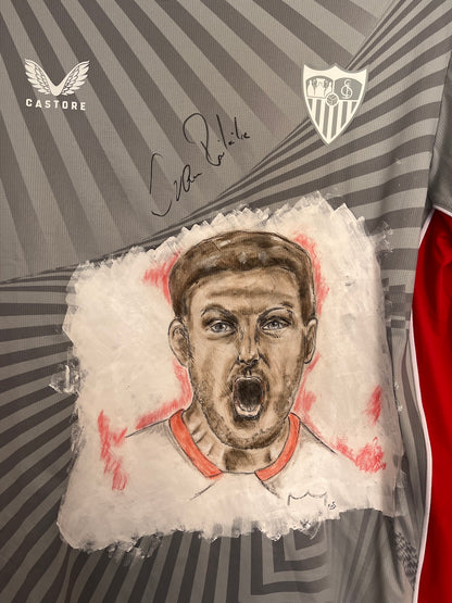 Sevilla FC Shirt Portrait Ivan Rakitic hand-painted and signed Castore L