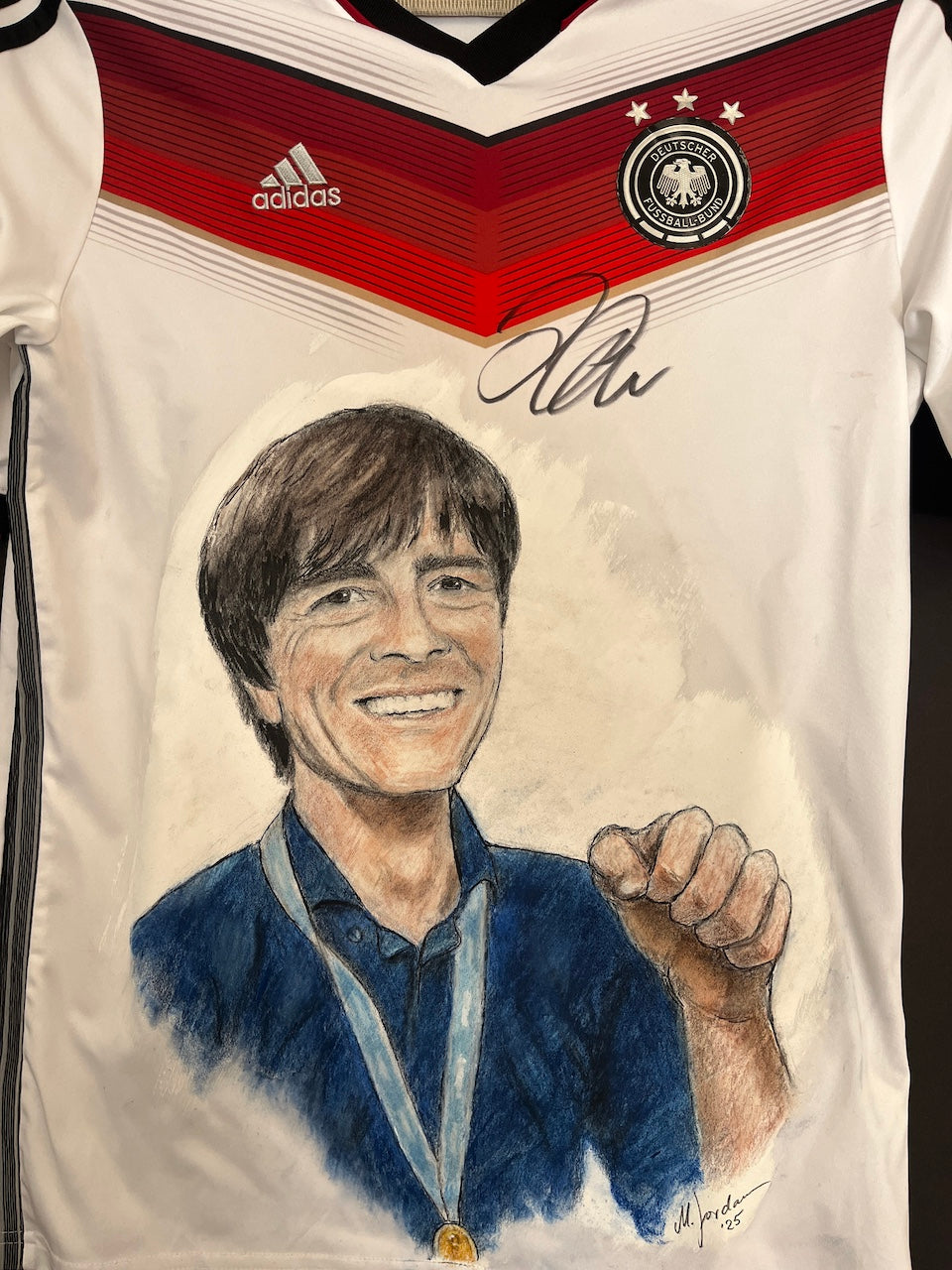 DFB jersey portrait of Joachim Löw, hand-painted and signed, Adidas 176