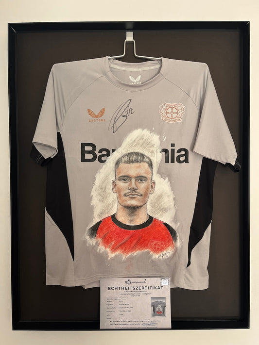 Leverkusen Shirt Portrait Florian Wirtz handgemalt und signiert Castore L