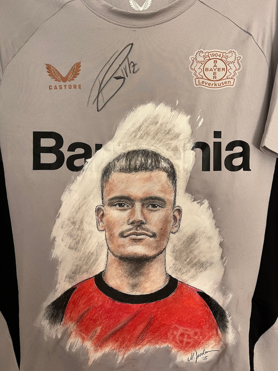 Leverkusen Shirt Portrait Florian Wirtz hand-painted and signed Castore L
